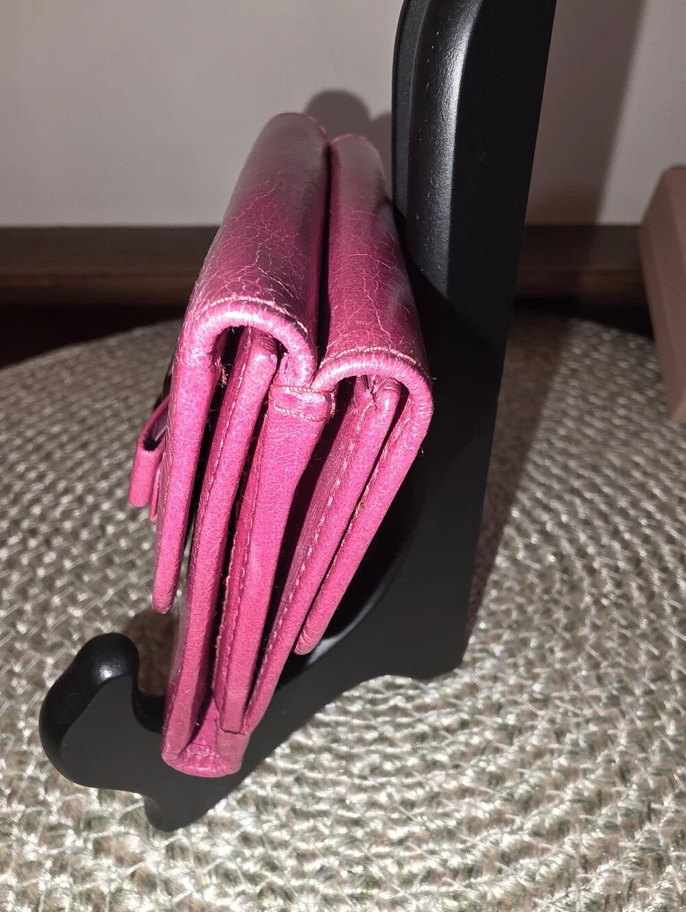 Pre-owned Authentic Miu Miu Bright Pink Leather Bow-Accent Wallet